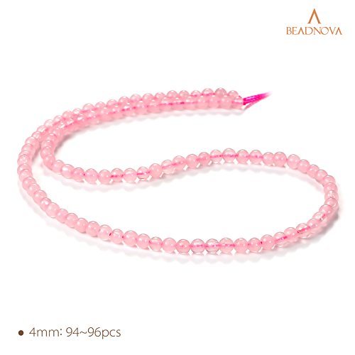 BEADNOVA 4mm Natural Rose Quartz Gemstone Round Loose Beads for Je...