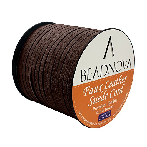 BEADNOVA 5mm Flat Leather Cord Faux Suede Cord 50 Yards Roll Spool...