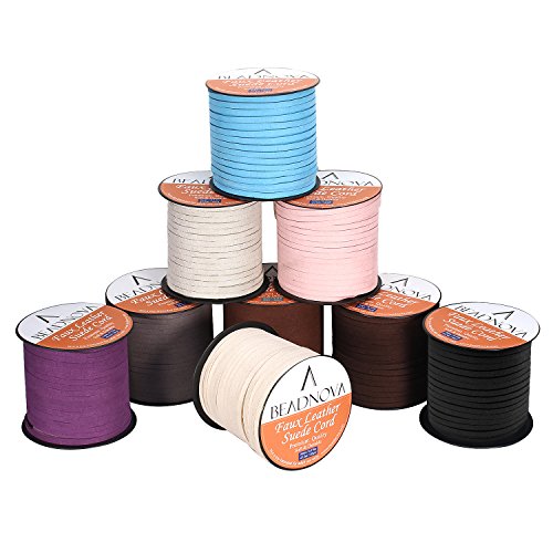 BEADNOVA 5mm Flat Leather Cord Faux Suede Cord 50 Yards Roll Spool...