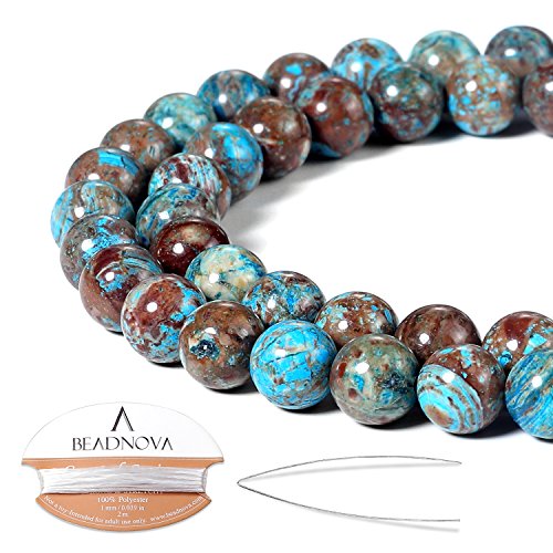 BEADNOVA 8mm Crazy Blue Lace Agate Gemstone Round Loose Beads for ...