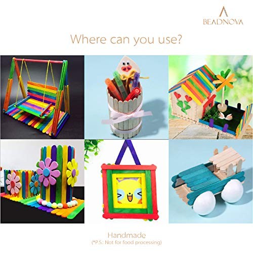 BEADNOVA Colorful Popsicle Sticks Color Popsicle Sticks Natural Wo...
