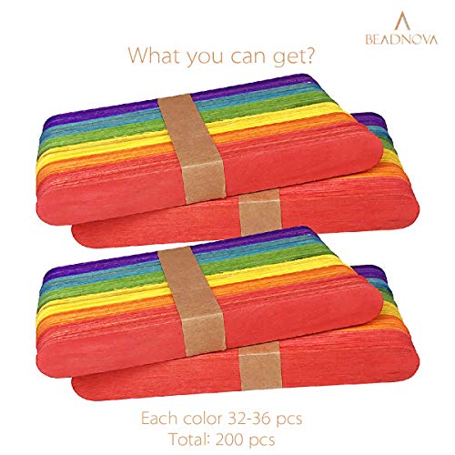 BEADNOVA Colorful Popsicle Sticks Color Popsicle Sticks Natural Wo...
