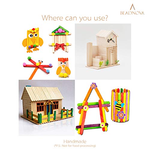 BEADNOVA Colorful Popsicle Sticks Color Popsicle Sticks Natural Wo...