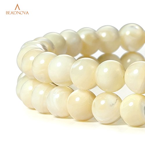 BEADNOVA Natural White Mother of Pearl Shell Beads Natural Crystal...