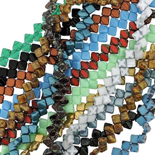 Value Pack - 10 Strands - Czech Silky Beads Glass 2-Hole Diamond-S...