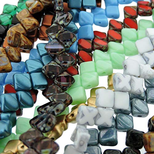 Value Pack - 10 Strands - Czech Silky Beads Glass 2-Hole Diamond-S...