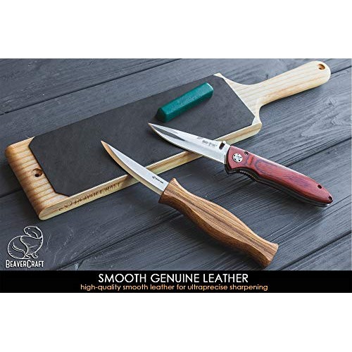 BeaverCraft LS1P1 Leather Strop 3 x 8 Paddle Strop with Compound...