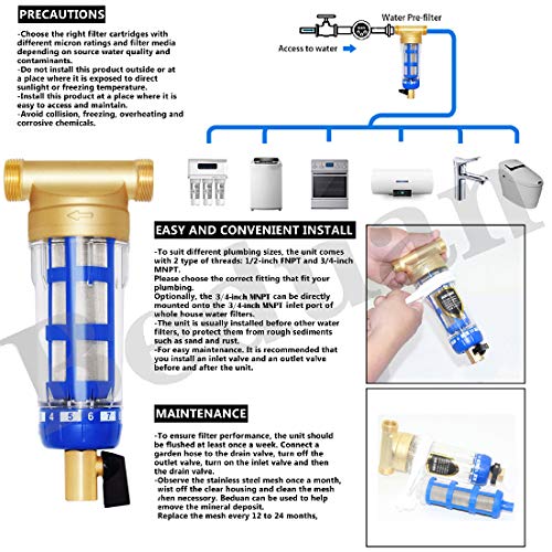 Beduan Whole House Spin Down Sediment Water Filter 50 Micron Reusa...
