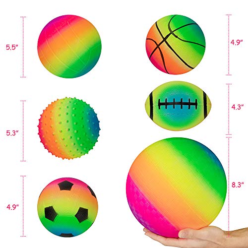 beetoy 6 Pcs Inflatable Sport Toddler Rainbow Balls Set with Pump ...