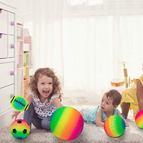 beetoy 6 Pcs Inflatable Sport Toddler Rainbow Balls Set with Pump ...