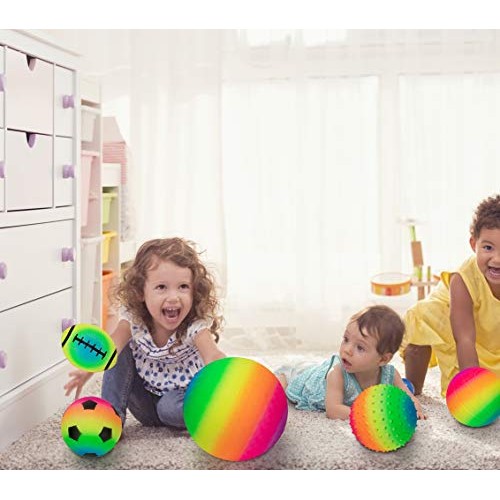 beetoy 6 Pcs Inflatable Sport Toddler Rainbow Balls Set with Pump ...