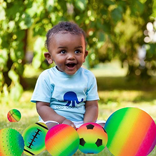 beetoy 6 Pcs Inflatable Sport Toddler Rainbow Balls Set with Pump ...