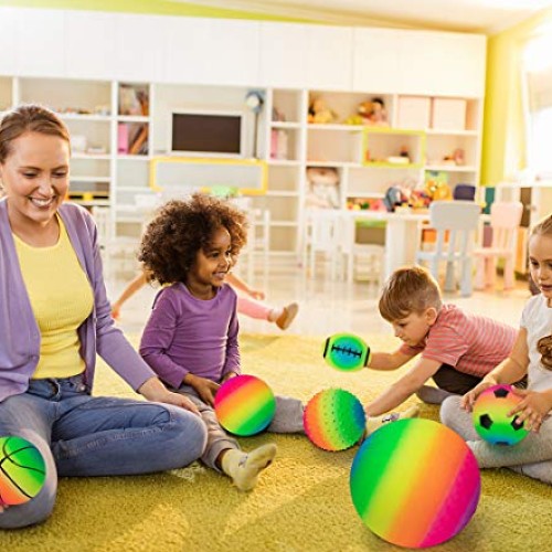 beetoy 6 Pcs Inflatable Sport Toddler Rainbow Balls Set with Pump ...