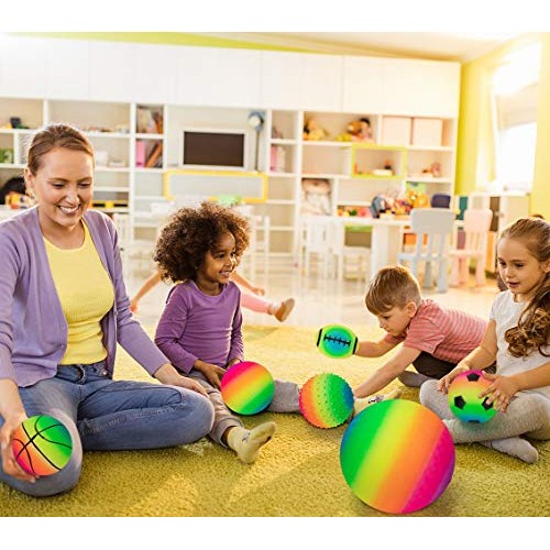 beetoy 6 Pcs Inflatable Sport Toddler Rainbow Balls Set with Pump ...