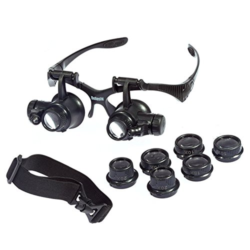 Beileshi Glasses Magnifier 10x 15x 20x 25x LED Illumination Double...