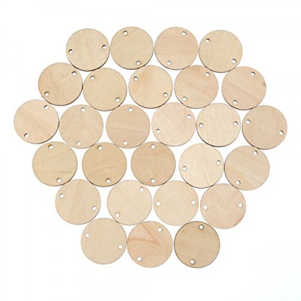 Bememo 100 Pieces Circle Wooden Tags Birthday Board Tags with 2 Ho...