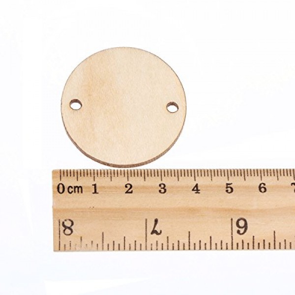 Bememo 100 Pieces Circle Wooden Tags Birthday Board Tags with 2 Ho...