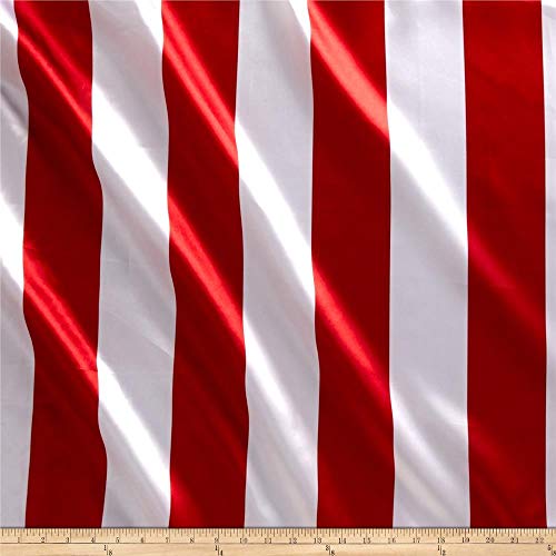 Ben Textiles 0342339 Charmeuse Satin 3.5 Stripe White/Red Fabric b...