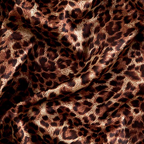 Ben Textiles Brown Charmeuse Satin Leopard Fabric by The Yard