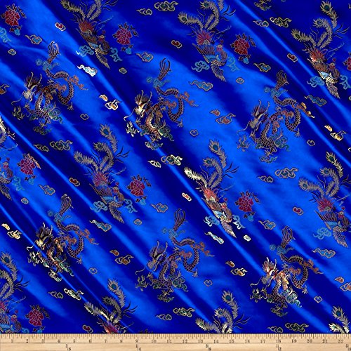 Ben Textiles Chinese Brocade Sateen Dragon, Yard, Royal