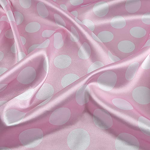 Ben Textiles Inc. Charmeuse Satin Large Polka Dots Pink/White, Fab...
