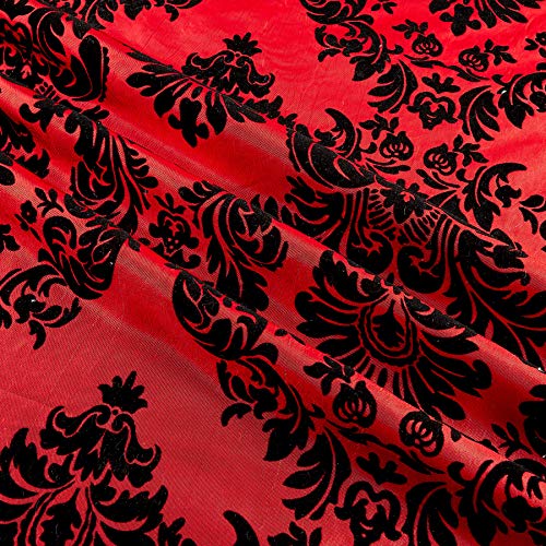 Ben Textiles Inc. Flocked Damask Taffetta Red/Black, Fabric by the...