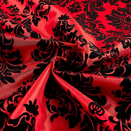 Ben Textiles Inc. Flocked Damask Taffetta Red/Black, Fabric by the...