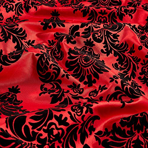 Ben Textiles Inc. Flocked Damask Taffetta Red/Black, Fabric by the...