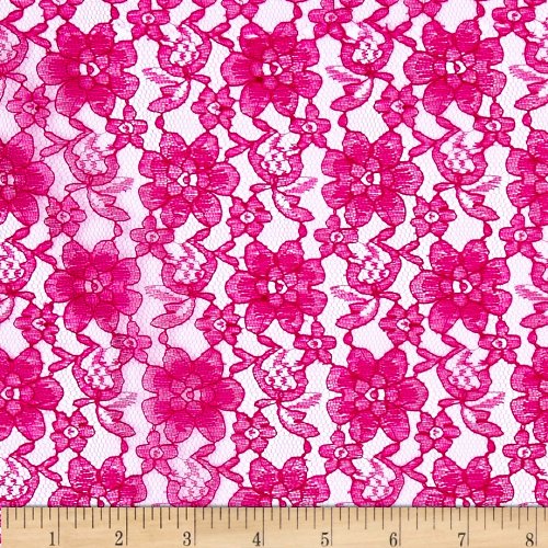 Ben Textiles Raschelle Lace Fabric, Fuchsia, Fabric by the yard