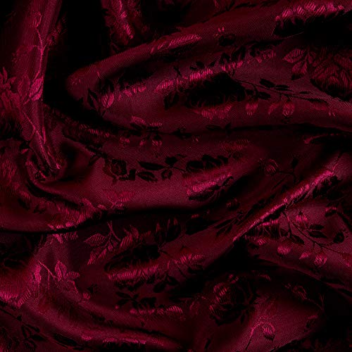 Ben Textiles Rose Satin Jaquard Fabric, Burdy, Fabric by the yard
