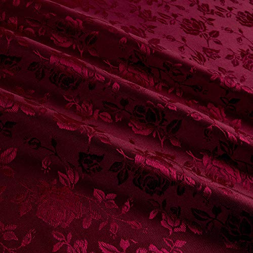 Ben Textiles Rose Satin Jaquard Fabric, Burdy, Fabric by the yard