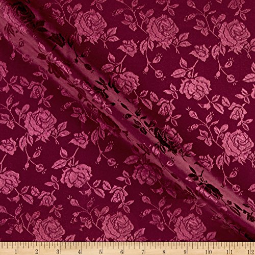 Ben Textiles Rose Satin Jaquard Fabric, Burdy, Fabric by the yard
