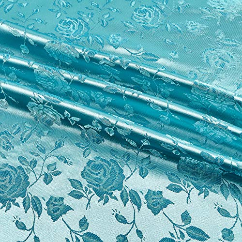 Ben Textiles Rose Satin Jaquard Fabric, Jade, Fabric by the yard