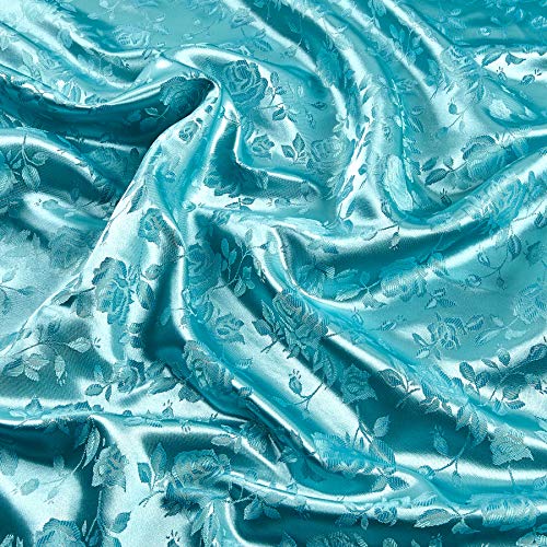 Ben Textiles Rose Satin Jaquard Fabric, Jade, Fabric by the yard