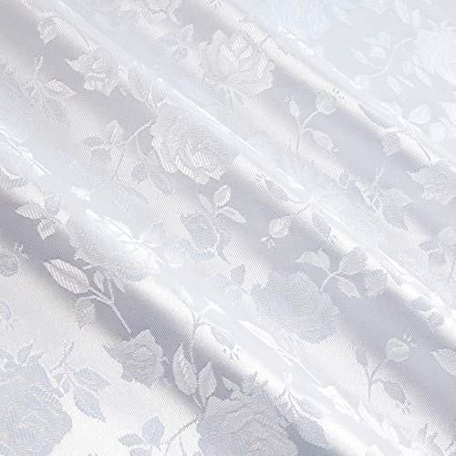 Ben Textiles Rose Satin Jaquard Fabric, White, Fabric by the yard