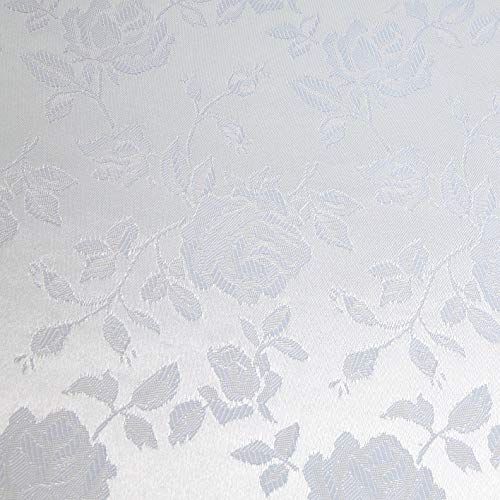Ben Textiles Rose Satin Jaquard Fabric, White, Fabric by the yard