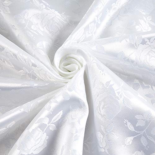 Ben Textiles Rose Satin Jaquard Fabric, White, Fabric by the yard