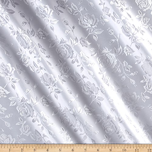 Ben Textiles Rose Satin Jaquard Fabric, White, Fabric by the yard