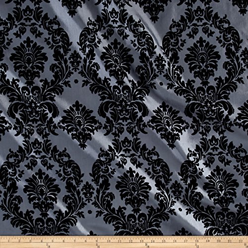 Ben Textiles 0448572 Flocked Damask Taffetta Silver/Black Fabric b...