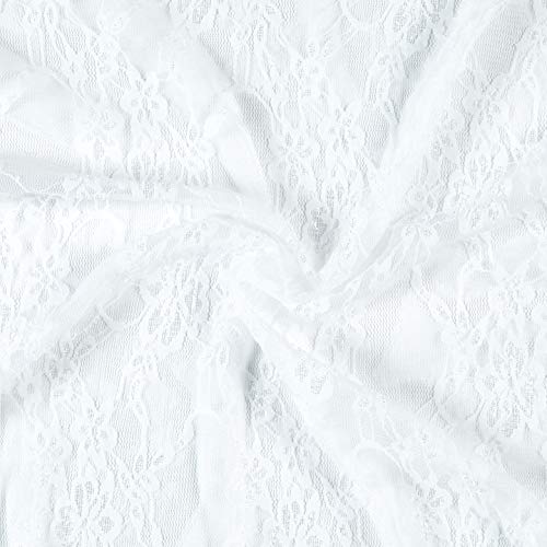 Ben Textiles Giselle Stretch Floral Lace White Fabric By The Yard