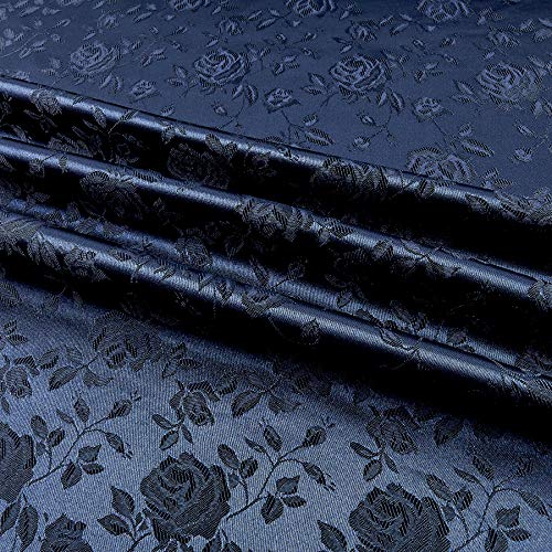 Ben Textiles Rose Satin Jaquard Navy Fabric By The Yard