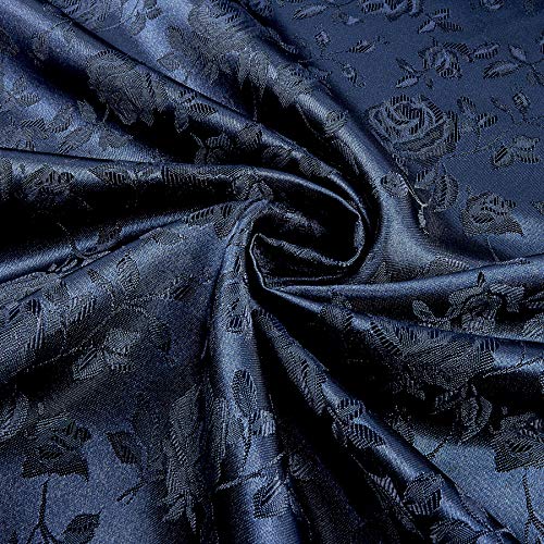 Ben Textiles Rose Satin Jaquard Navy Fabric By The Yard