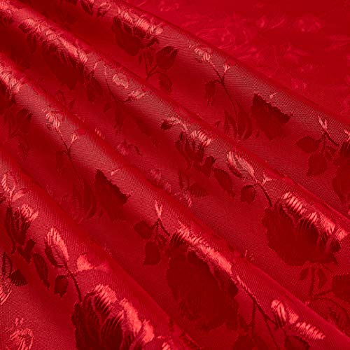 Ben Textiles Rose Satin Jaquard Red Fabric By The Yard