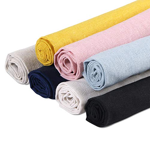 Linen Needlework Fabric, BENBO 7Pcs Assorted Colors Linen Embroide...