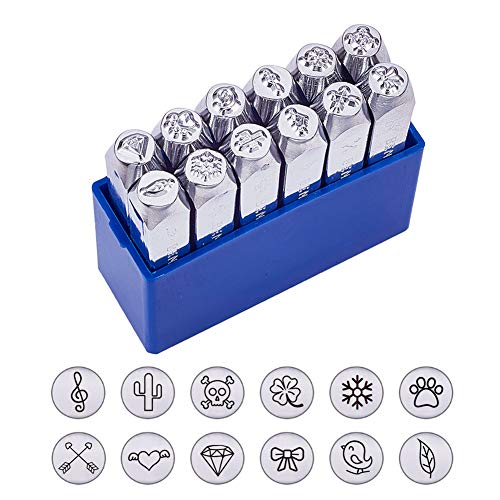 BENECREAT 12 Pack 6mm 1/4 Design Stamps, Metal Punch Stamp Nat...