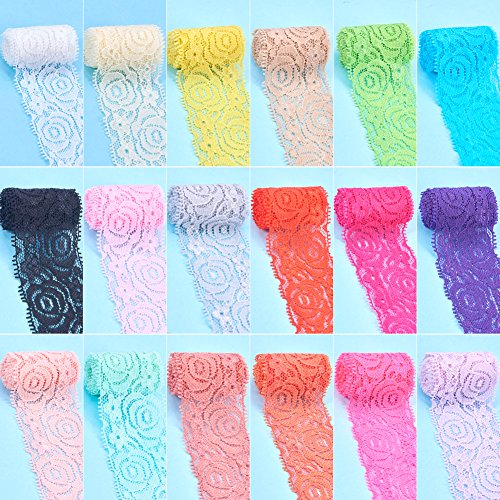BENECREAT 18 Yards Lace Fabric Stretch Elastic 1.57 inches Wide Tr...