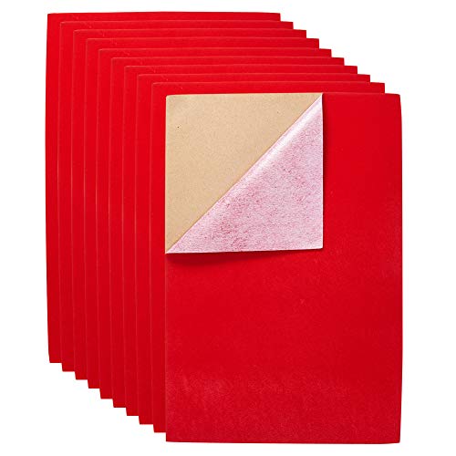 BENECREAT 20PCS Velvet Red Fabric Sticky Back Adhesive Sheets, A...