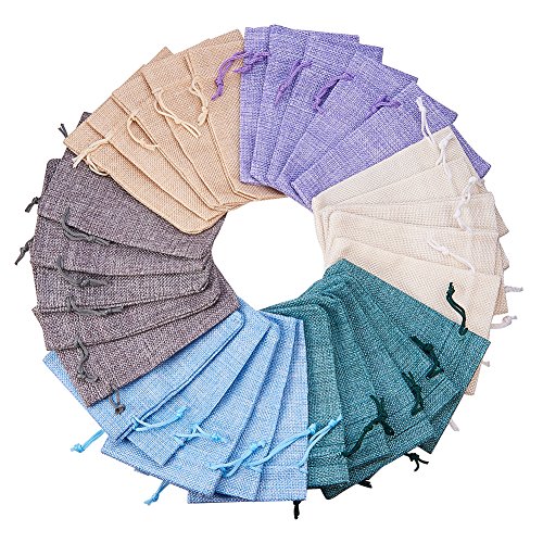 BENECREAT 30Pack 6 Color Burlap Bags with Drawstring Gift Bags Jew...