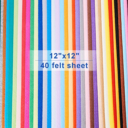 BENECREAT 40PCS 12 x 12 inches 30cm x 30cm Soft Felt Fabric Shee...