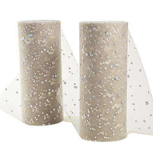 BENECREAT 2 Rolls Glitter Sequin Tulle Netting Fabric Tulle 6 by ...